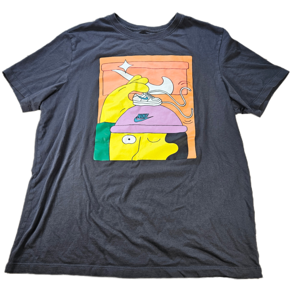 Nike T-Shirt Men's Gray L Graphic Print Sneaker Cartoon Cotton Blend